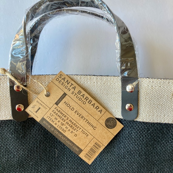 NWT Farmers Market Tote Santa Barbara Design Studio Black Tan Jute Leather 18H - Picture 5 of 15